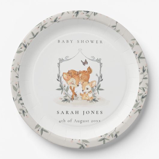 エレガントムームディアファウンフローラクレストベビーシャワー ペーパープレート (正面)