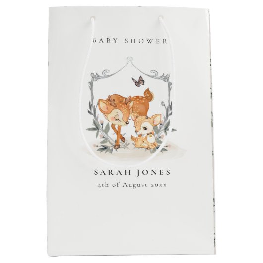 エレガントムームディアファウンフローラクレストベビーシャワー ミディアムペーパーバッグ (正面)