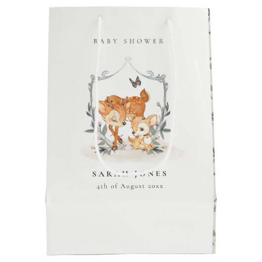 エレガントムームディアファウンフローラクレストベビーシャワー ミディアムペーパーバッグ (裏面)