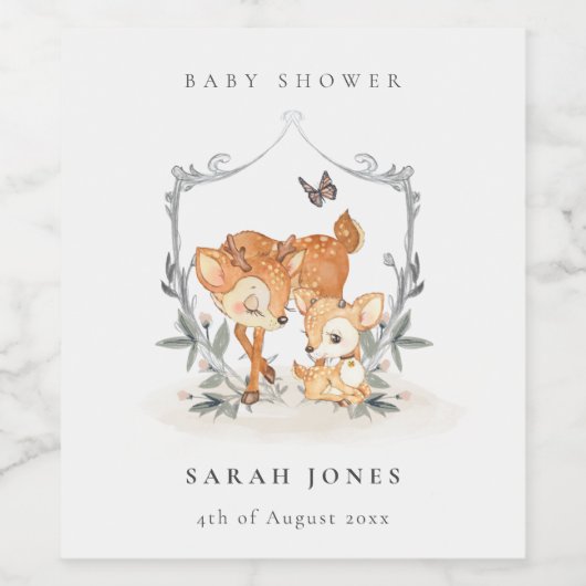 エレガントムームディアファウンフローラクレストベビーシャワー ワインラベル (シングルラベル)