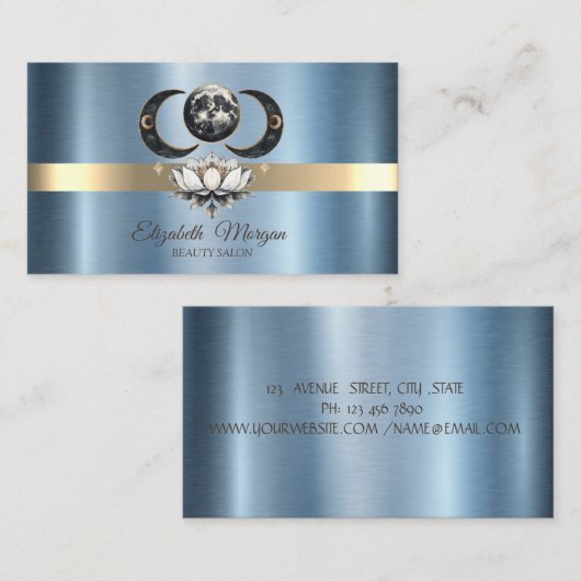エレガントムーンロータスブルーメタリック 名刺 (正面/裏面)