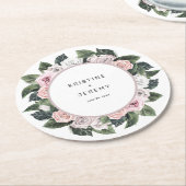 エレガントムーヴピンクフローラウォーター結婚カラー ラウンドペーパーコースター (アングル)