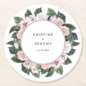 エレガントムーヴピンクフローラウォーター結婚カラー ラウンドペーパーコースター (正面)