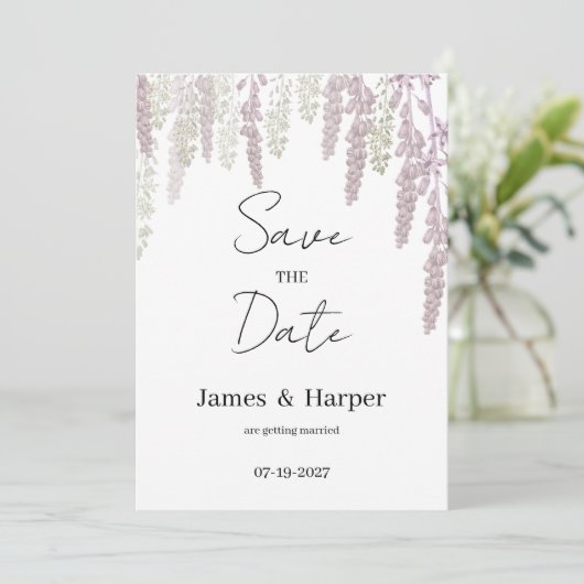 エレガントメイブピンクミントグリーンフローラ日付を保存 招待状 (スタンド正面)