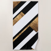 エレガントメタルブラックとホワイトジオメトリックシック ビーチタオル (正面)