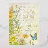 エレガントメドウボホワイルドフラワー結婚ズ 箔招待状 (正面)