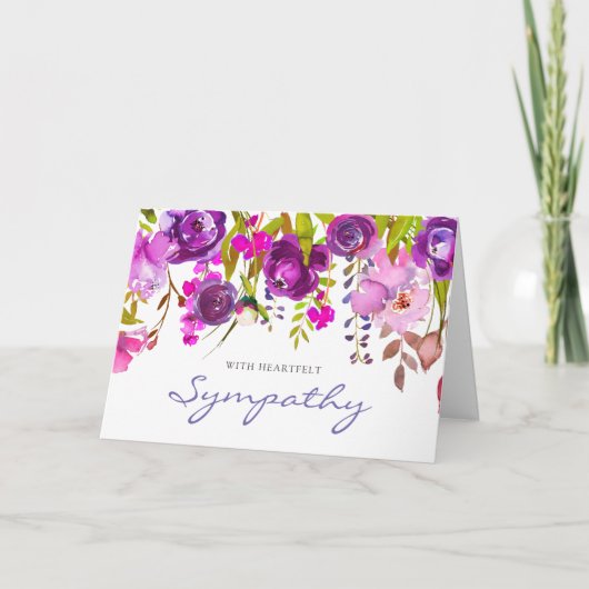 エレガントメモリアルウォーター色花模様悔やみや弔慰 カード (正面)