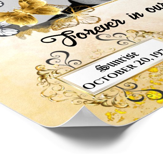 エレガントメモリアル黒と金ゴールド2枚の写真葬儀 ポスター (角)