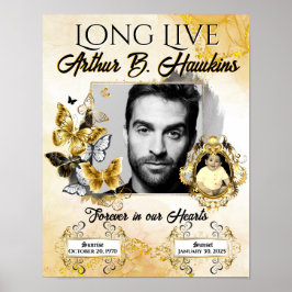 エレガントメモリアル黒と金ゴールド2枚の写真葬儀 ポスター