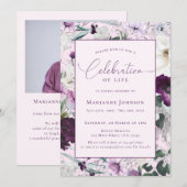 エレガントメモリアル ピンク フローラル ライフセレブレーション 招待状 (正面/裏面)