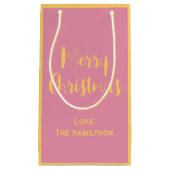 エレガントメリークリスマスピンク&ソフト金ゴールド スモールペーパーバッグ (正面)