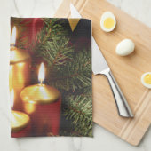 「エレガントメリークリスマス」金ゴールドの弓とロウソク キッチンタオル (四つ折り)