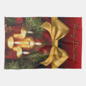 「エレガントメリークリスマス」金ゴールドの弓とロウソク キッチンタオル (横)
