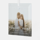 エレガントメリー結婚したとスクリプトの写真 ガラスオーナメント (正面左)