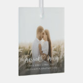 エレガントメリー結婚したとスクリプトの写真 ガラスオーナメント (正面右)