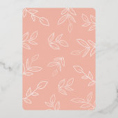 エレガントメロンピミニマルンクバラ金ゴールド結婚リーフ 箔招待状 (裏面)