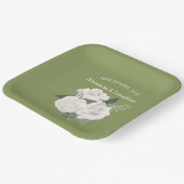 エレガントモスグリーンとホワイト結婚ローズ ペーパープレート (傾斜あり)