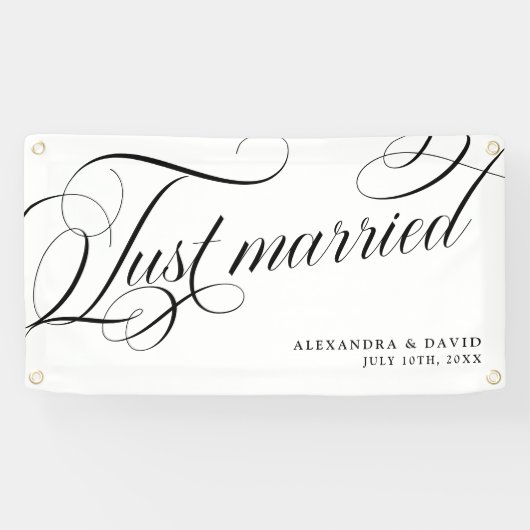 エレガントモダンたった今結婚しましたミセス結婚の車 横断幕 (横)