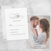 エレガントモダンなウェディングフォト名&日付ブラック 出欠カード