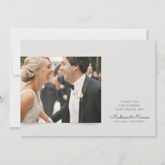エレガントモダンなウェディング写真ありがとう サンキューカード (裏面)