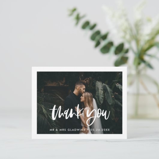 エレガントモダンな結婚式ありがとう写真 ポストカード (スタンド正面)