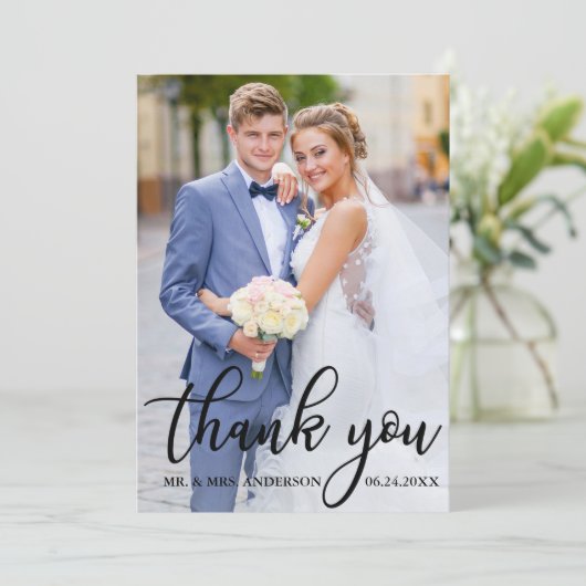 エレガントモダンな結婚式ありがとう新郎新婦の写真 サンキューカード (スタンド正面)