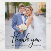 エレガントモダンな結婚式ありがとう新郎新婦の写真 ワインラベル (シングルラベル)