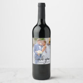 エレガントモダンな結婚式ありがとう新郎新婦の写真 ワインラベル (正面)