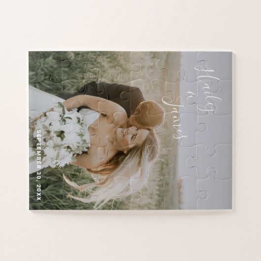 エレガントモダンな結婚式の新婚の写真 ジグソーパズル (横)