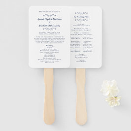 エレガントモダンな結婚式プログラムNavy Blue ハンドファン