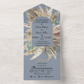 エレガントモダンの青い結婚ボホ オールインワン招待状 (内側)