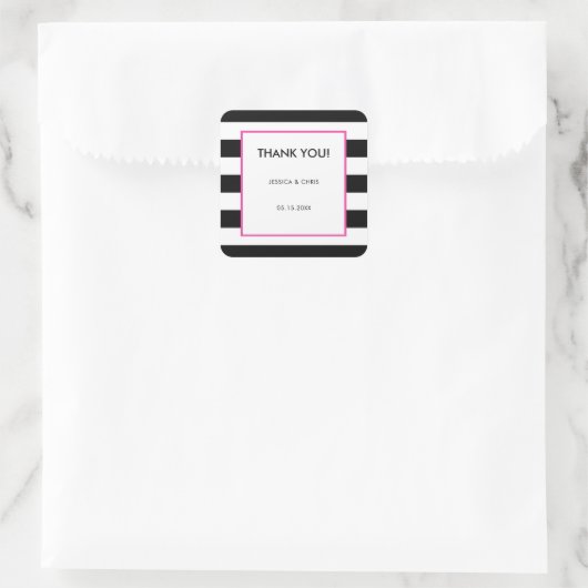 エレガントモダンはっきりした白黒ホットピンクストライプ スクエアシール (バッグ)