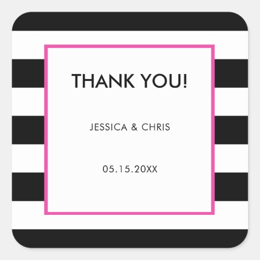 エレガントモダンはっきりした白黒ホットピンクストライプ スクエアシール (正面)