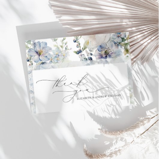 エレガントモダンほこりっぽい青結婚花 サンキューカード