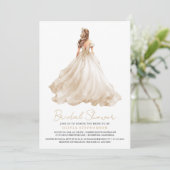 エレガントモダンアイボリー結婚ドレスブライダルシャワー 招待状 (スタンド正面)