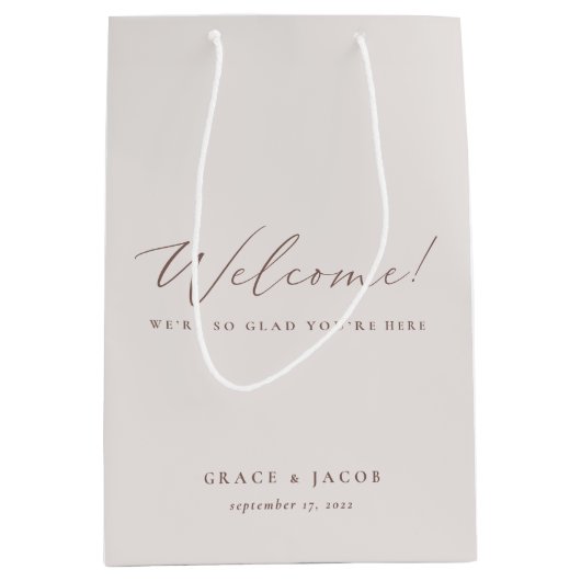 エレガントモダンアイボリー結婚歓迎抱き枕 ミディアムペーパーバッグ (正面)