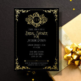 エレガントモダンアールデコブラック金ゴールドブライダルシャワーF 箔招待状