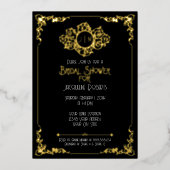 エレガントモダンアールデコブラック金ゴールドブライダルシャワーF 箔招待状 (正面)