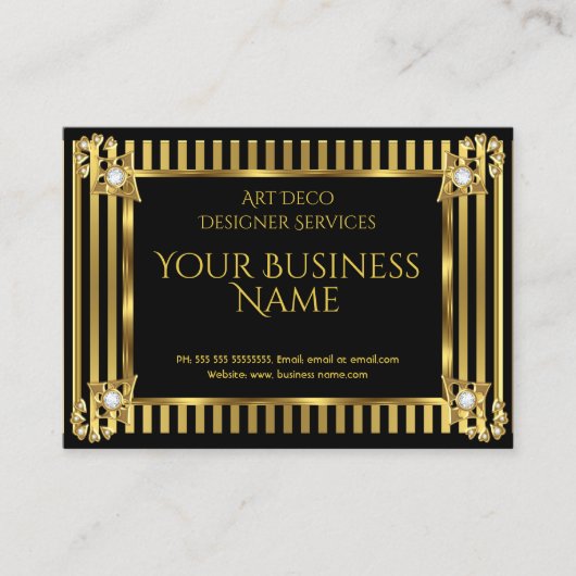 エレガントモダンアールデコ金ゴールドブストライプラック 名刺 (正面)