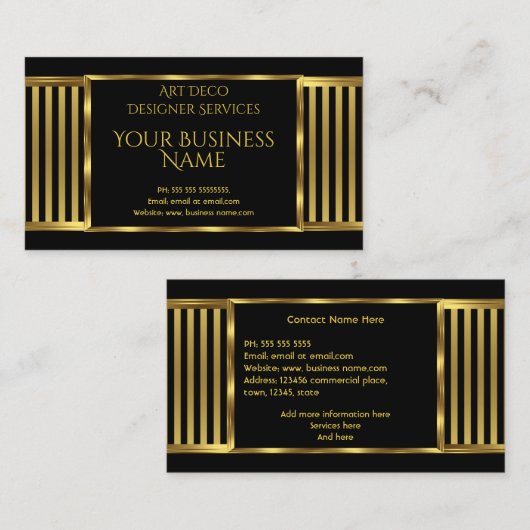 エレガントモダンアールデコ金ゴールドブラックストライプ2 名刺 (正面/裏面)