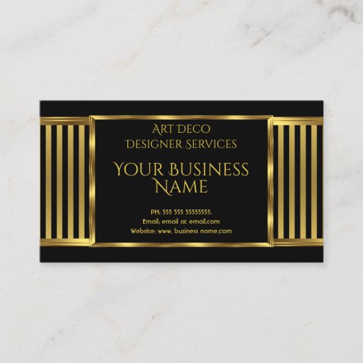 エレガントモダンアールデコ金ゴールドブラックストライプ2 名刺 (正面)
