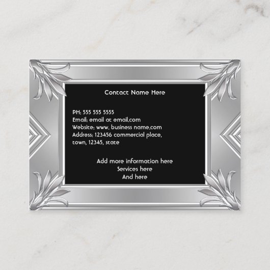 エレガントモダンアールデコ黒フェイククロム銀 名刺 (裏面)