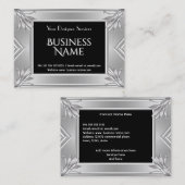 エレガントモダンアールデコ黒フェイククロム銀 名刺 (正面/裏面)