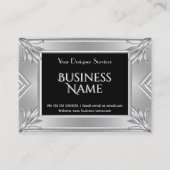 エレガントモダンアールデコ黒フェイククロム銀 名刺 (正面)