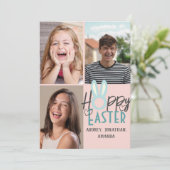 エレガントモダンイースター、家族3枚の写真コラージュ カード (スタンド正面)