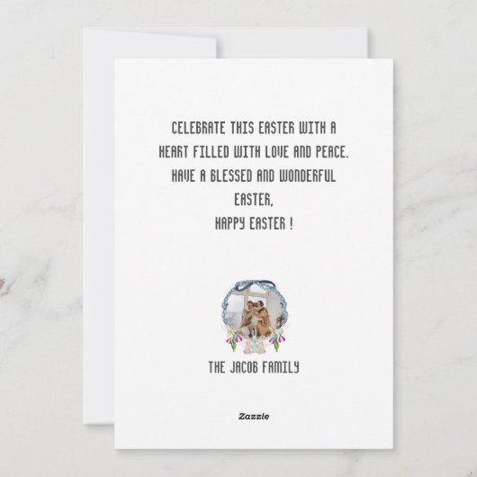 エレガントモダンイースター、家族3枚の写真コラージュ シーズンカード (裏面)