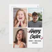 エレガントモダンイースター、家族3枚の写真コラージュ シーズンポストカード (正面/裏面)