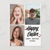 エレガントモダンイースター、家族3枚の写真コラージュ シーズンポストカード (正面)