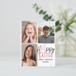 エレガントモダンイースター、家族3枚の写真コラージュ シーズンポストカード