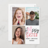 エレガントモダンイースター、家族3枚の写真コラージュ シーズンポストカード (正面/裏面)